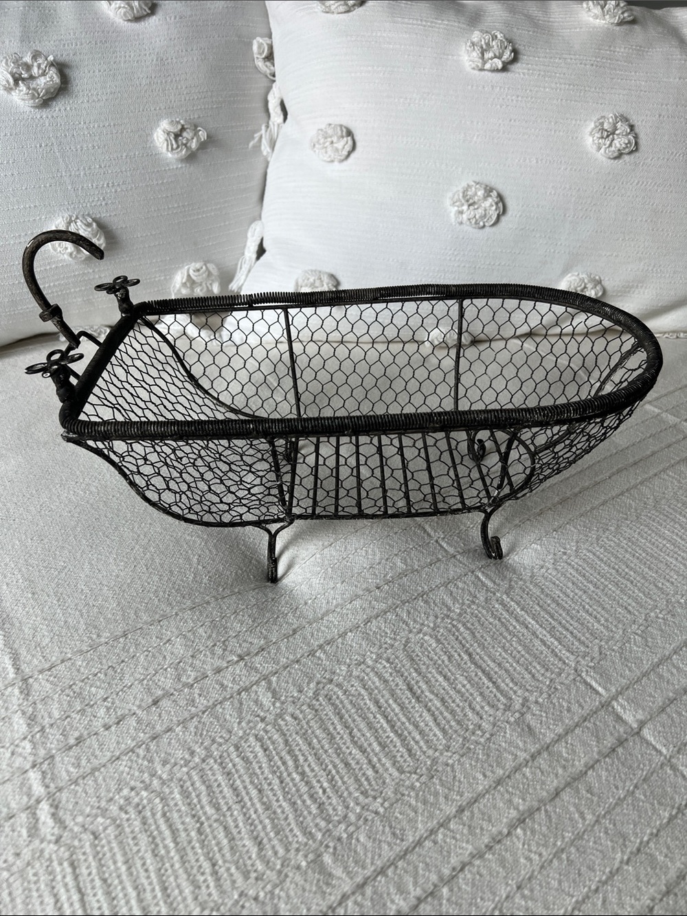 Vintage, French Country style Black Wire Mesh Bathtub Decorative Basket